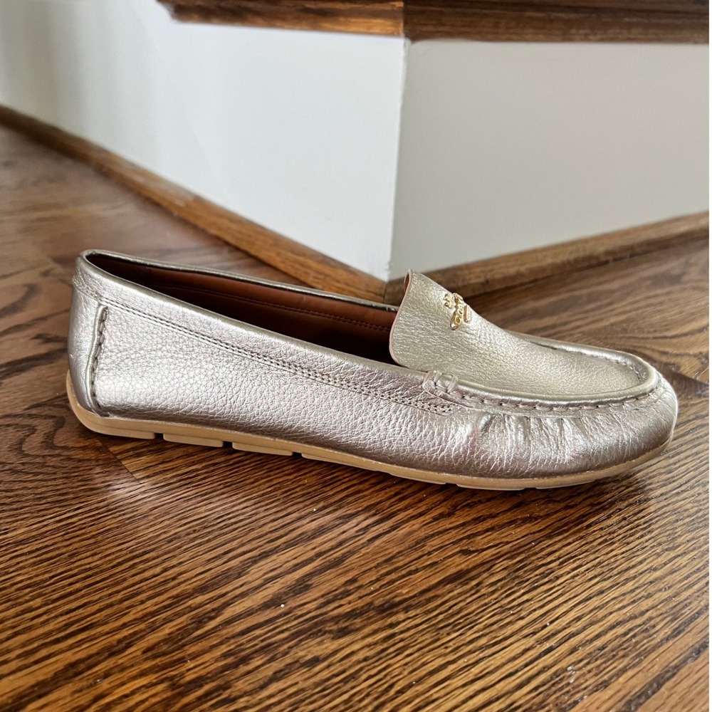 Coach Marley Driver Metallic Champagne Gold Leather Flats 7.5 ONE SHOE ONLY